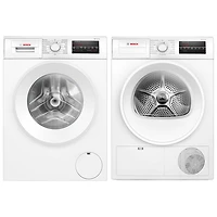 Laveuse à chargement frontal compacte HE 2,2 pi³ et sécheuse électrique 4 pi³ série 300 de Bosch - Blanc