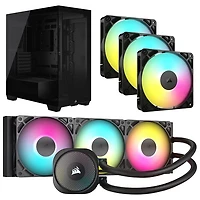 Corsair Nautilus 360 RS ARGB Liquid CPU Cooling System w/ ATX Computer Case & Triple Case Fan Kit - Black
