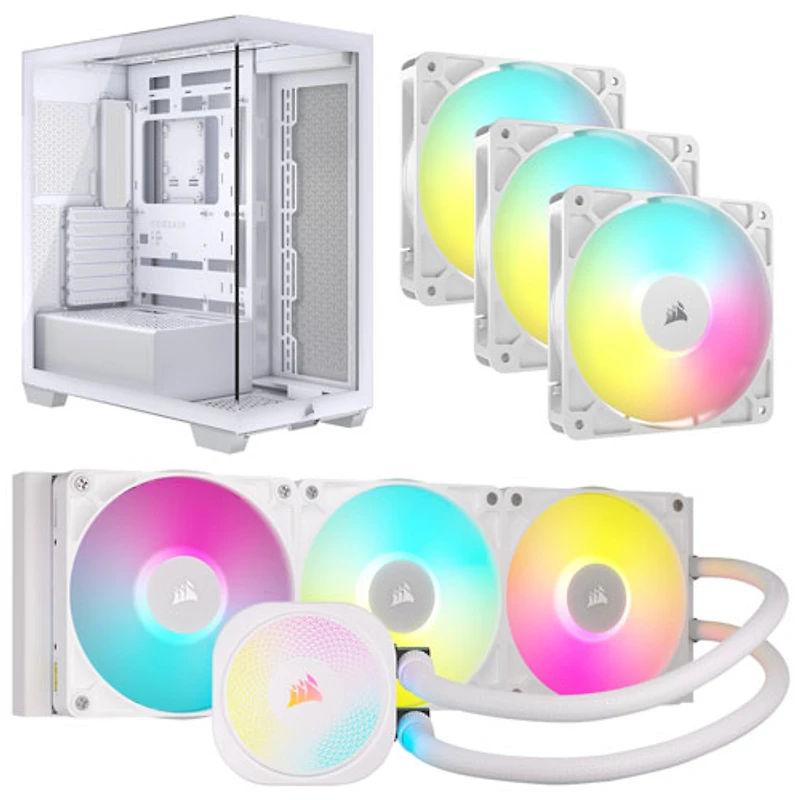 Système de refroidissement liquide pour processeur iCUE LINK Titan RX RVB 360 mm de Corsair avec tour ATX et trois ventilateurs pour tour d'ordinateur