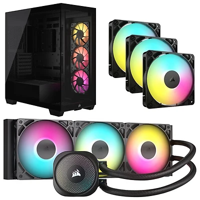 Système de refroidissement liquide pour processeur Nautilus 360 RS ARGB de Corsair avec tour intermédiaire ATX et trois ventilateurs pour tour d'ordinateur - Noir