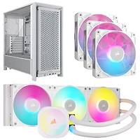 Système de refroidissement liquide pour processeur iCUE LINK Titan RX RVB 360 mm de Corsair avec 3 ventilateurs PWM et tour d'ordinateur ATX - Blanc