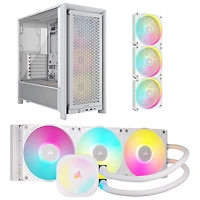 Système de refroidissement liquide pour processeur iCUE LINK Titan RX RVB 360 mm de Corsair avec trousse de départ à trois ventilateurs et tour d'ordinateur ATX - Blanc