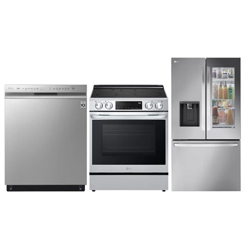 Réfrigérateur à deux portes 26 pi³ 36 po MAX InstaView; Cuisinière à induction avec friture à l'air chaud; Lave-vaisselle de LG - Acier inoxydable
