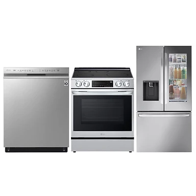 Réfrigérateur à deux portes 26 pi³ 36 po MAX InstaView; Cuisinière à induction avec friture à l'air chaud; Lave-vaisselle de LG - Acier inoxydable