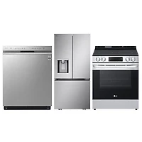 LG 33" 20.2 Cu. Ft. French Door Refrigerator; Electric Air Fry Range; Dishwasher - Stainless Steel