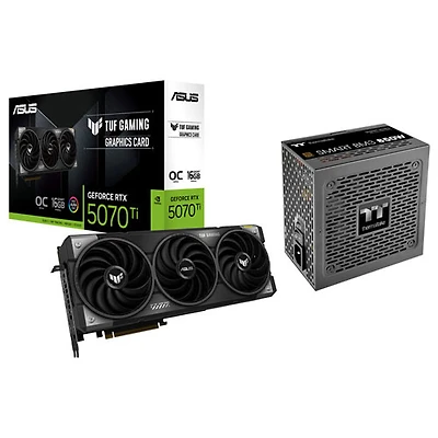 Carte graphique TUF GeForce RTX 5070 Ti OC GDDR7 16 Go d'ASUS avec bloc d'alimentation semi-modulaire ATX 3.1 de 850 W