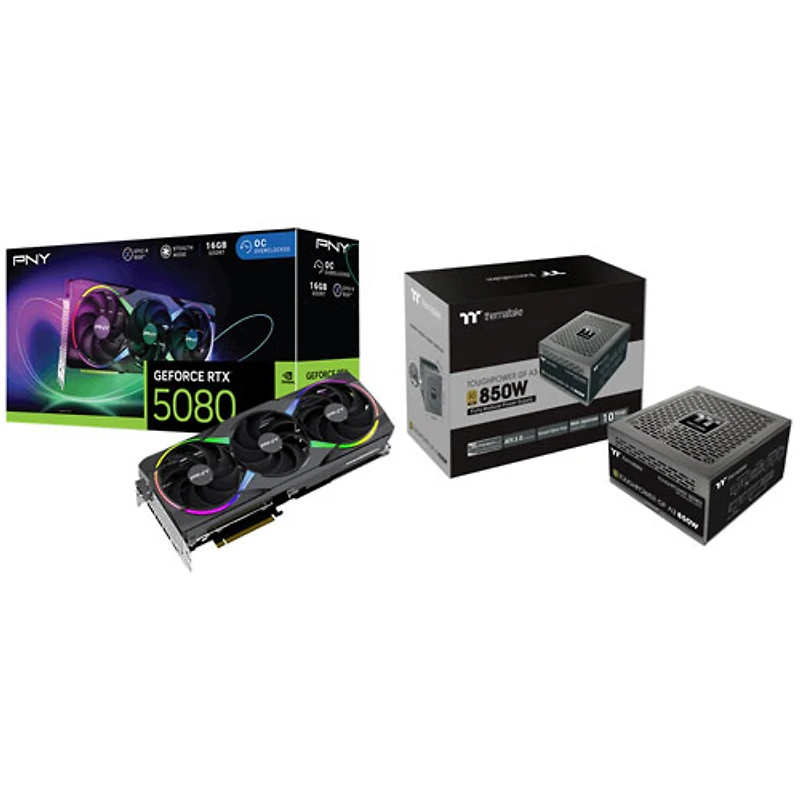PNY NVIDIA GeForce RTX 5080 16GB GDDR7 Video Card with 850-Watt ATX Modular Power Supply