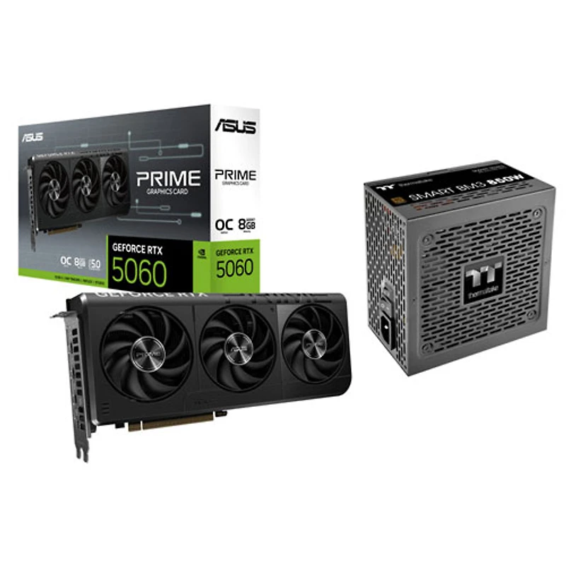 ASUS Prime GeForce RTX 5060 OC 8GB GDDR7 Video Card with 850-Watt ATX3.1 Semi-Modular Power Supply