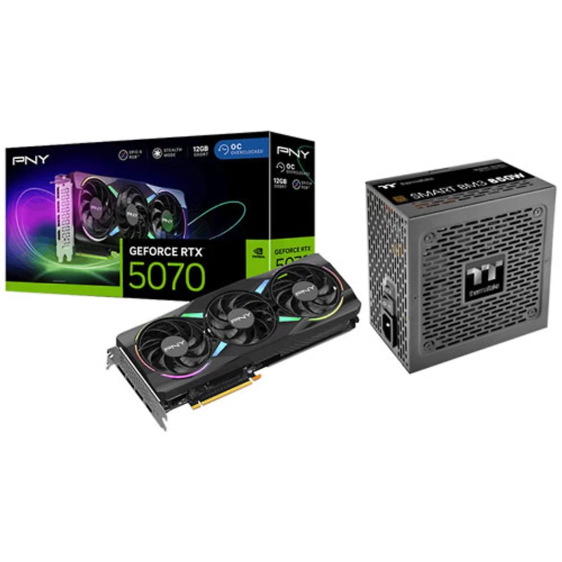 PNY GeForce RTX 5070 ARGB OC 12GB GDDR7 Video Card with 850-Watt ATX3.1 Semi-Modular Power Supply