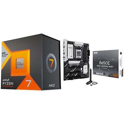 Processeur octocoeur 4,2 GHz Ryzen 7 7800X3D AM5 d'AMD et carte mère DDR5 AM5 Wi-Fi 6E MAX Gaming B650E d'Asus