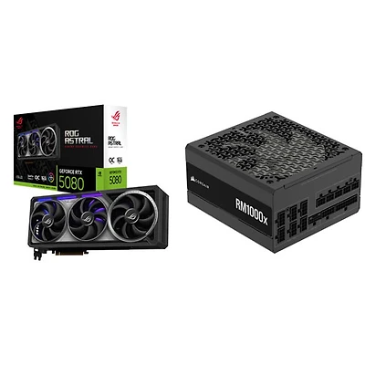 ASUS ROG Astral GeForce RTX 5080 16GB Video Card & Corsair RMx 1000-Watt ATX Fully Modular Power Supply