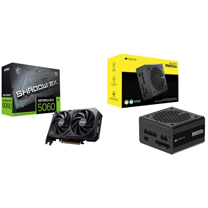 MSI GeForce RTX 5060 Shadow 2X OC 8GB GDDR7 Video Card & Corsair 850-Watt ATX Modular Power Supply