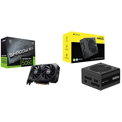 MSI GeForce RTX 5060 Shadow 2X OC 8GB GDDR7 Video Card & Corsair 850-Watt ATX Modular Power Supply
