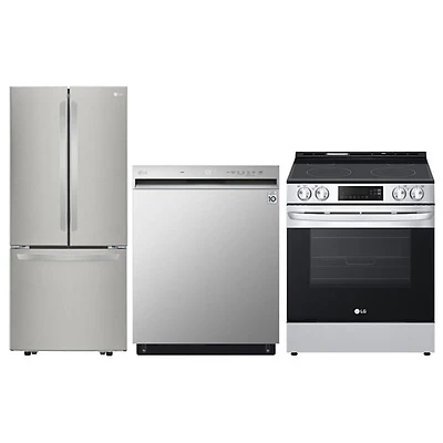 LG 30" 21.8 Cu. Ft. French Door Refrigerator; Electric Air Fry Range; Dishwasher - Stainless Steel