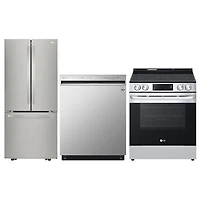 LG 30" 21.8 Cu. Ft. French Door Refrigerator; Electric Air Fry Range; Dishwasher - Stainless Steel
