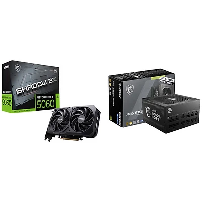 MSI GeForce RTX 5060 Shadow 2X OC 8GB GDDR7 Video Card & MAG A750GL 750W Fully Modular Power Supply