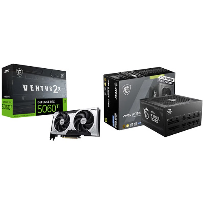 MSI GeForce RTX 5060 Ti Ventus 2X OC+ 8GB GDDR7 Video Card & MAG A750GL 750W Fully Modular Power Supply