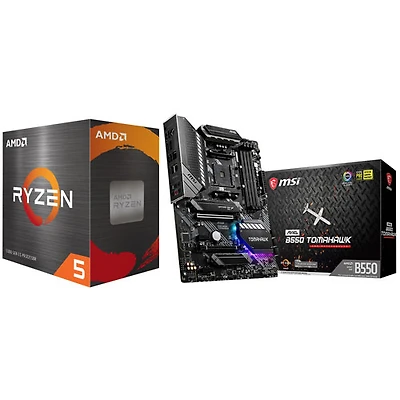 Processeur hexacoeur d'ordinateur de bureau AM4 de 3,7 GHz Ryzen 5 5600X d'AMD et carte mère MAG B550 Tomahawk ATX AM4 DDR4 de MSI