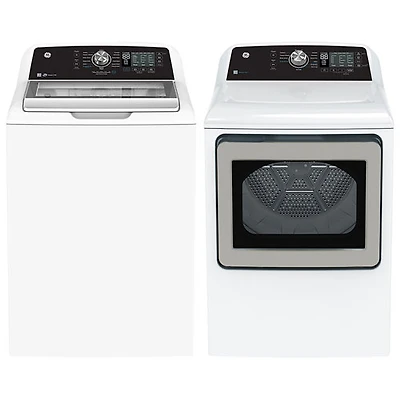 GE 5.3 Cu. Ft. Top Load Washer & 7.4 Cu. Ft. Electric Dryer - White