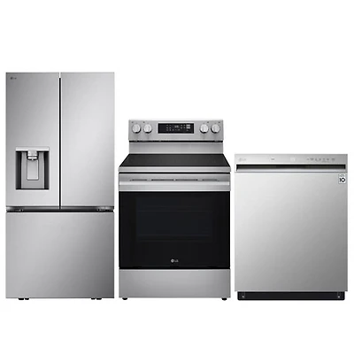 LG 33" 20.2 Cu. Ft. French Door Refrigerator; Electric Range; Dishwasher - Stainless Steel