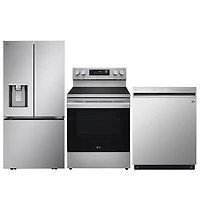 LG 33" 20.2 Cu. Ft. French Door Refrigerator; Electric Range; Dishwasher - Stainless Steel