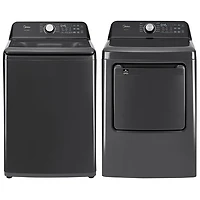 Laveuse à chargement par le haut avec agitateur 5,2 pi³ et sécheuse électrique 7 pi³ de Midea - Acier inoxydable noir mat/Gris métallique