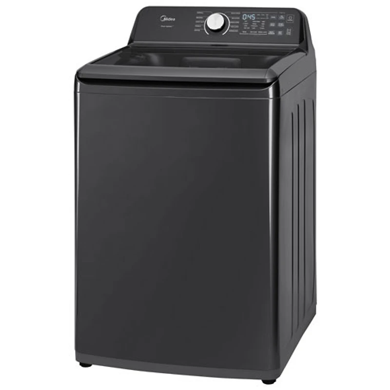 Laveuse à chargement par le haut avec agitateur 5,2 pi³ et sécheuse électrique 7 pi³ de Midea - Acier inoxydable noir mat/Gris métallique
