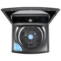 Laveuse à chargement par le haut avec agitateur 5,2 pi³ et sécheuse électrique 7 pi³ de Midea - Acier inoxydable noir mat/Gris métallique