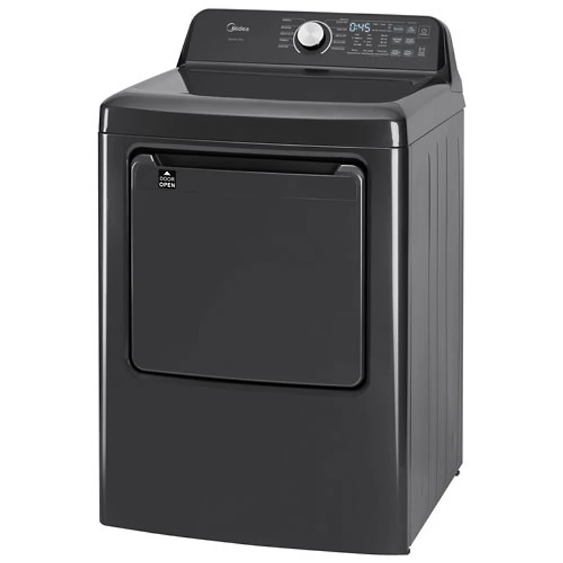 Laveuse à chargement par le haut avec agitateur 5,2 pi³ et sécheuse électrique 7 pi³ de Midea - Acier inoxydable noir mat/Gris métallique