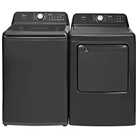 Laveuse à chargement par le haut avec agitateur 5,2 pi³ et sécheuse électrique 7 pi³ de Midea - Acier inoxydable noir mat/Gris métallique
