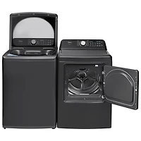 Laveuse à chargement par le haut avec agitateur 5,2 pi³ et sécheuse électrique 7 pi³ de Midea - Acier inoxydable noir mat/Gris métallique