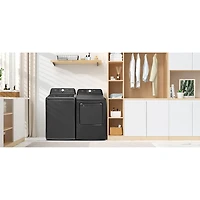 Laveuse à chargement par le haut avec agitateur 5,2 pi³ et sécheuse électrique 7 pi³ de Midea - Acier inoxydable noir mat/Gris métallique