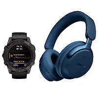 Montre intelligente de 47 mm fēnix 7 Pro Sapphire Solar de Garmin et casque d'écoute QuietComfort Ultra de Bose - Gris carbone/Noir/Bleu lunaire