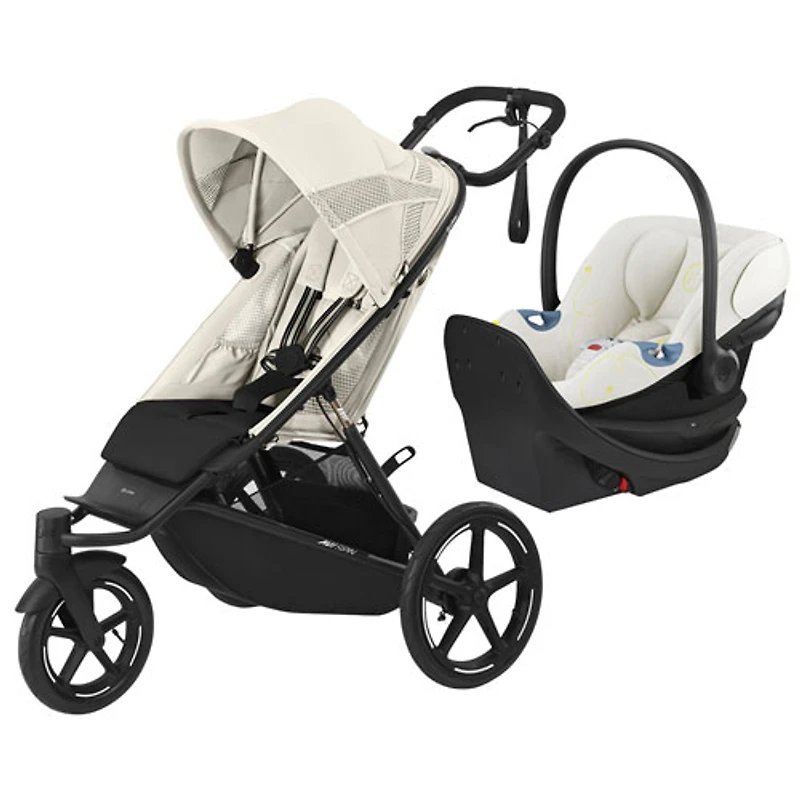 Cybex AVI Spin Jogging Stroller with Aton G Swivel Rear - Facing Infant Car Seat - Seashell Beige