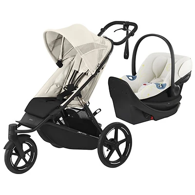 Cybex AVI Spin Jogging Stroller with Aton G Swivel Rear - Facing Infant Car Seat - Seashell Beige