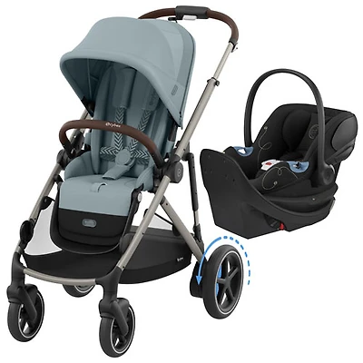 Cybex e-Gazelle S Electric Convertible Stroller w/Aton G Swivel Rear - Facing Infant Car Seat - Stormy Blue/Moon Black