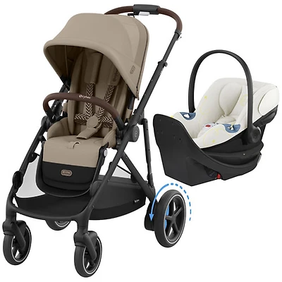 Cybex e-Gazelle S Convertible Full-Size Stroller with Aton G Swivel Rear - Facing Infant Car Seat - Almond Beige/Black