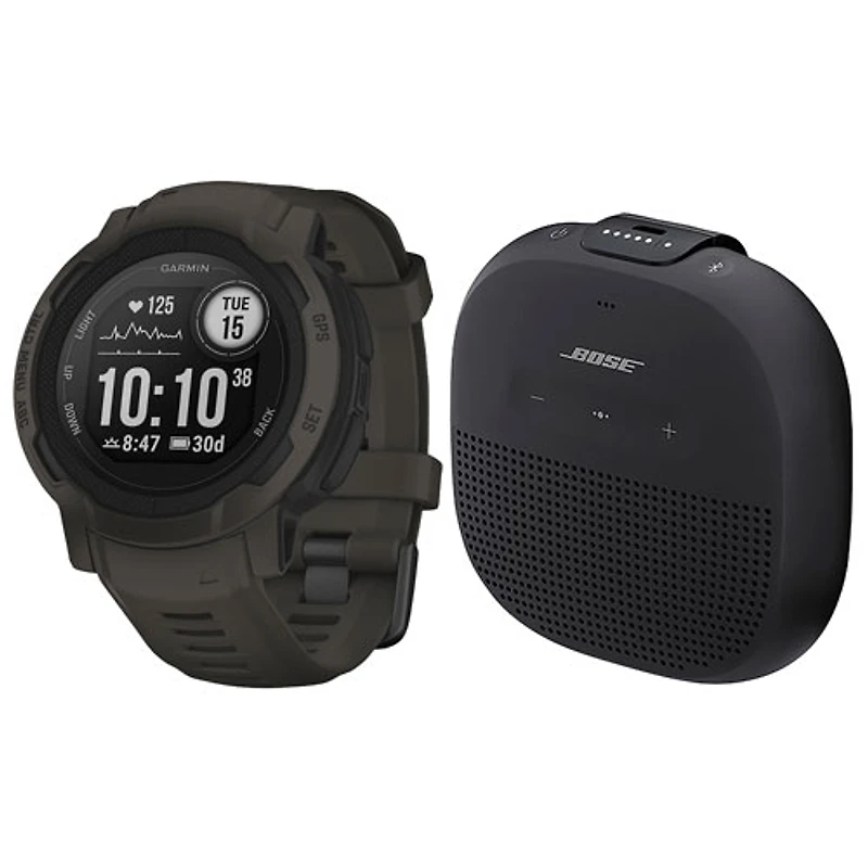 Montre intelligente multisport Bluetooth Instinct 2 de 45 mm de Garmin et haut-parleur sans fil Bluetooth SoundLink Micro de Bose - Graphite/Noir
