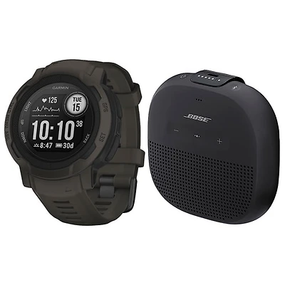 Montre intelligente multisport Bluetooth Instinct 2 de 45 mm de Garmin et haut-parleur sans fil Bluetooth SoundLink Micro de Bose - Graphite/Noir
