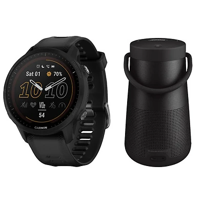 Montre intelligente de course Bluetooth Forerunner 955 Solar 46,5 mm et haut-parleur sans fil SoundLink Revolve+ II de Bose - Noir