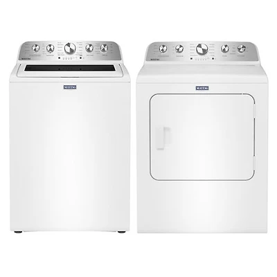 Laveuse à chargement par le haut HE 5,5 pi³ et sécheuse électrique à vapeur 7 pi³ Pet Pro de Maytag - Blanc