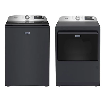 Maytag 6.0 Cu. Ft. High Efficiency Top Load Washer & Pet Pro 7.4 Cu. Ft. Electric Steam Dryer - Midnight Steel