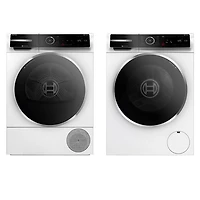 Laveuse à chargement frontal compacte HE 2,4 pi³ série 500 et sécheuse électrique avec pompe à chaleur 4 pi³ de Bosch - Blanc
