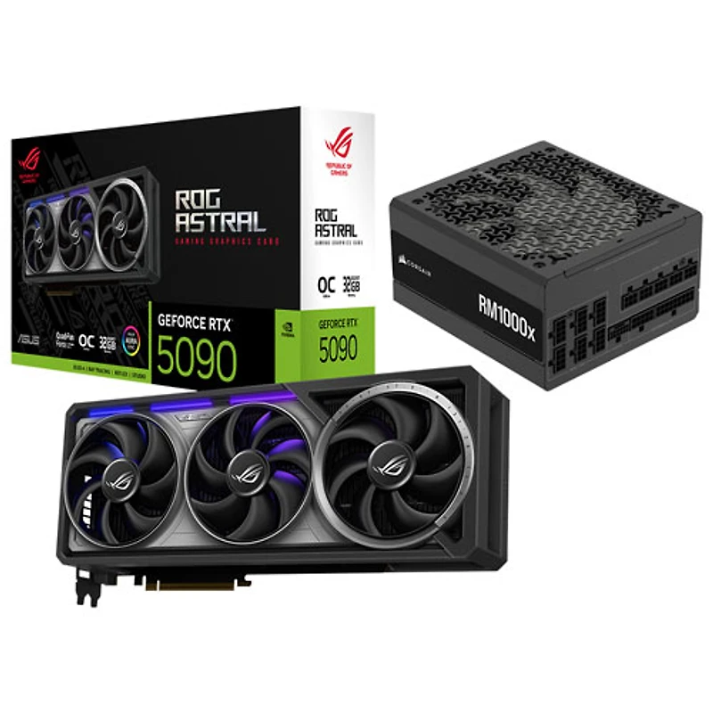 Carte graphique ROG Astral GeForce RTX 5090 OC Edition 32 Go d'ASUS avec bloc d'alimentation entièrement modulaire ATX de 1000 W
