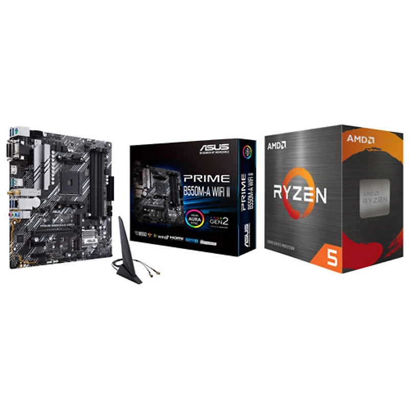 ASUS Prime B550M-A Wi-Fi II Micro-ATX AM4 Motherboard with AMD Ryzen 5 5500 Hexa-Core 3.6GHz AM4 Processor