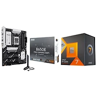 Processeur octocoeur 4,2 GHz Ryzen 7 7800X3D AM5 d'AMD et carte mère DDR5 AM5 Wi-Fi AMD B650E MAX Gaming d'ASUS