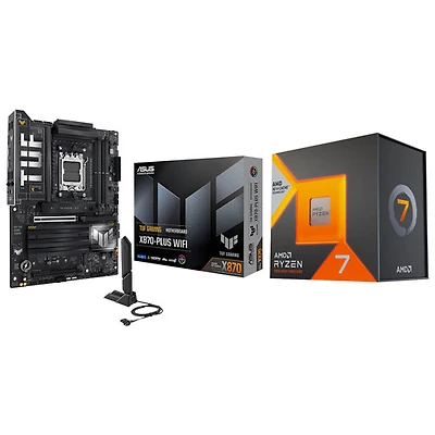 Processeur octocoeur 4,2 GHz Ryzen 7 7800X3D AM5 d'AMD et carte mère TUF GAMING X870-PLUS Wi-Fi 7 ATX AM5 d'ASUS