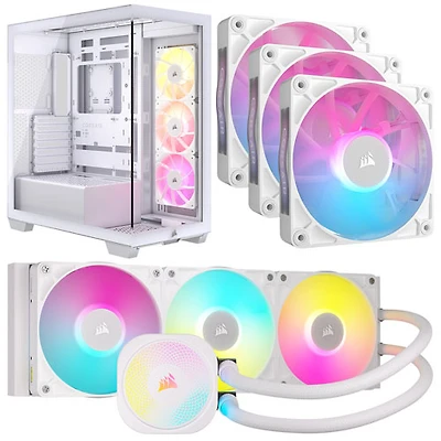 Système de refroidissement liquide pour processeur iCUE LINK Titan RX RGB 360 mm de Corsair avec trois ventilateurs PWM et tour d'ordinateur ATX - Blanc