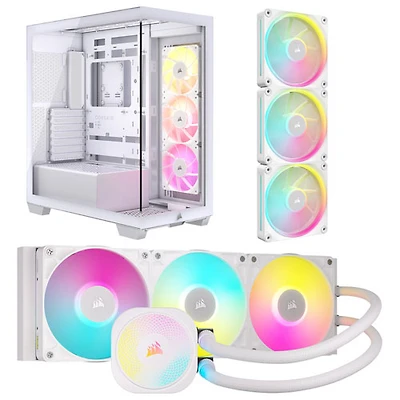 Système de refroidissement liquide pour processeur iCUE LINK Titan RX RVB 360 mm de Corsair avec trousse de départ à trois ventilateurs et tour d'ordinateur ATX ARGB