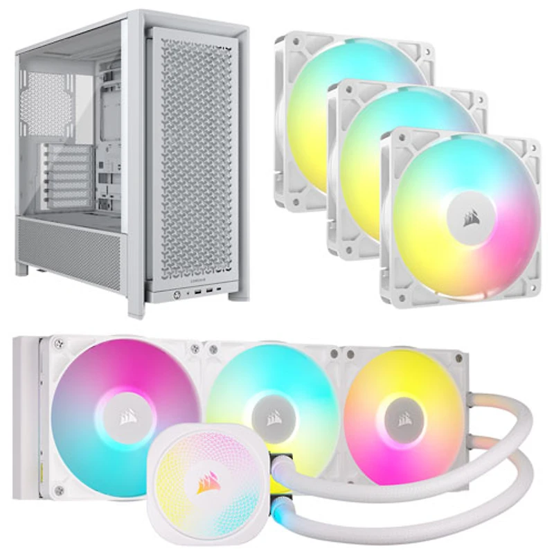 Système de refroidissement liquide pour processeur iCUE LINK Titan RX RVB 360 mm de Corsair avec trois ventilateurs et tour d'ordinateur ATX ARGB - Blanc
